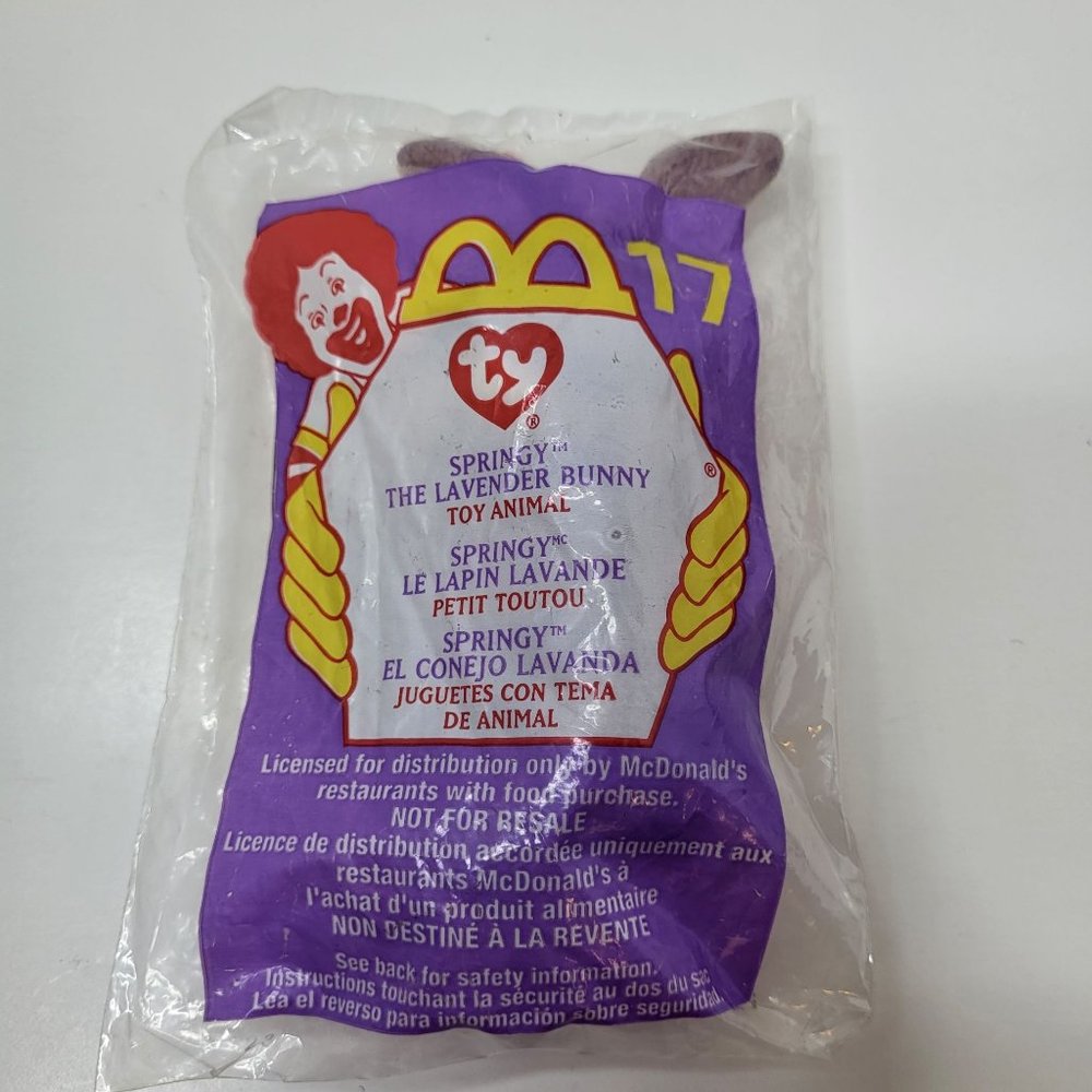 NEW SPRINGY THE LAVENDER BUNNY TY BEANIE BABY #17 2000 McDONALD'S HAPPY MEAL TOY